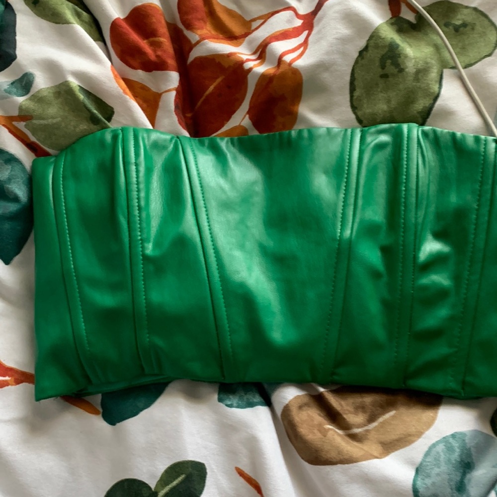 Zara green leather crop top